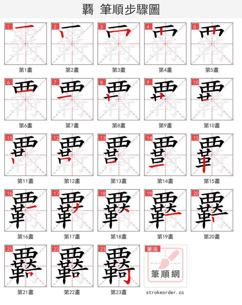 覉 的笔顺分步演示（一笔一画写字）