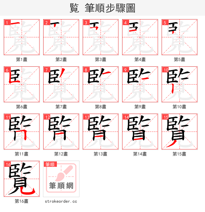 覧 的笔顺分步演示（一笔一画写字）