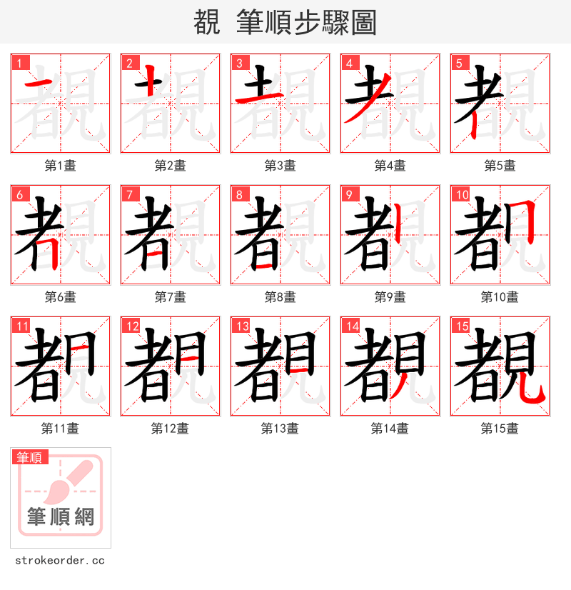 覩 的笔顺分步演示（一笔一画写字）