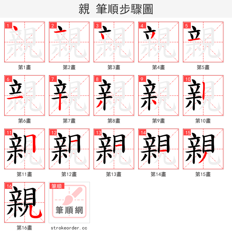 親 的笔顺分步演示（一笔一画写字）