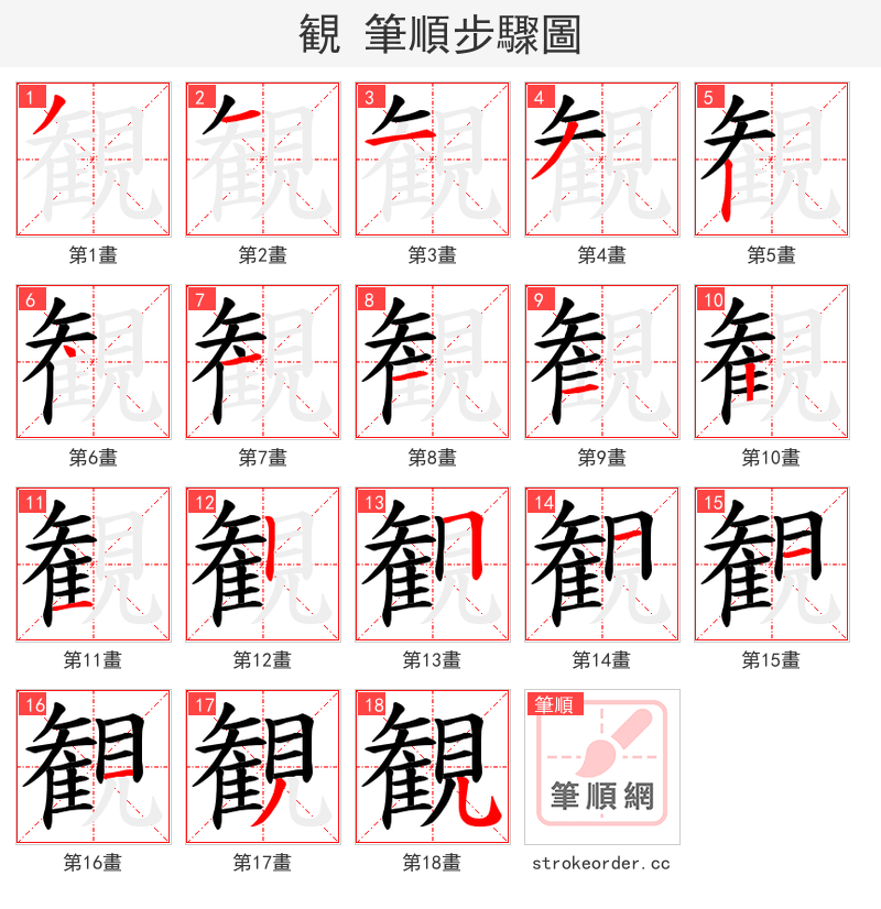 観 的笔顺分步演示（一笔一画写字）