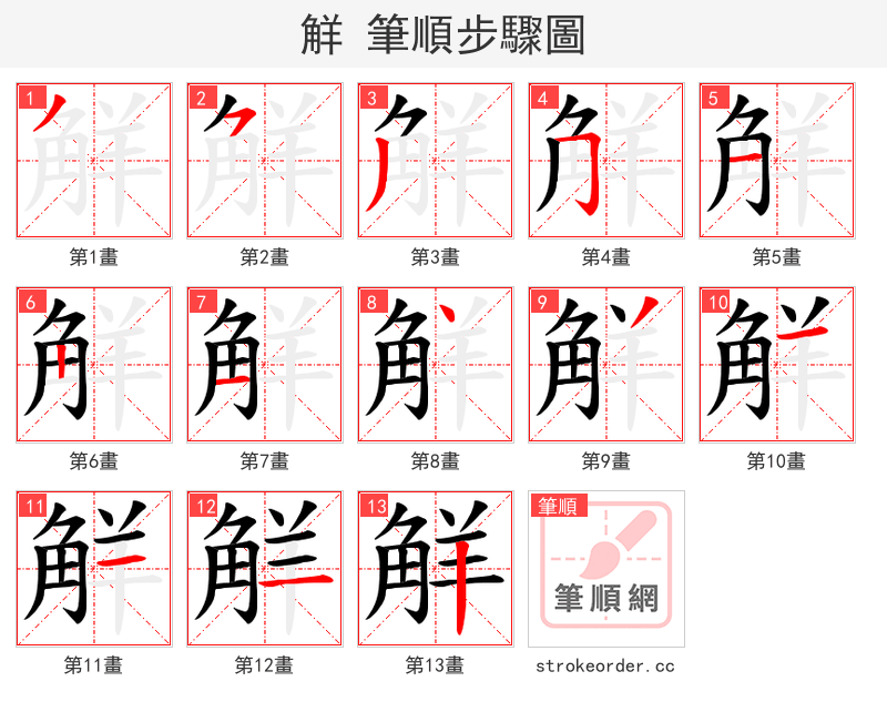 觧 的笔顺分步演示（一笔一画写字）