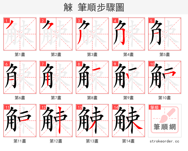 觫 的笔顺分步演示（一笔一画写字）