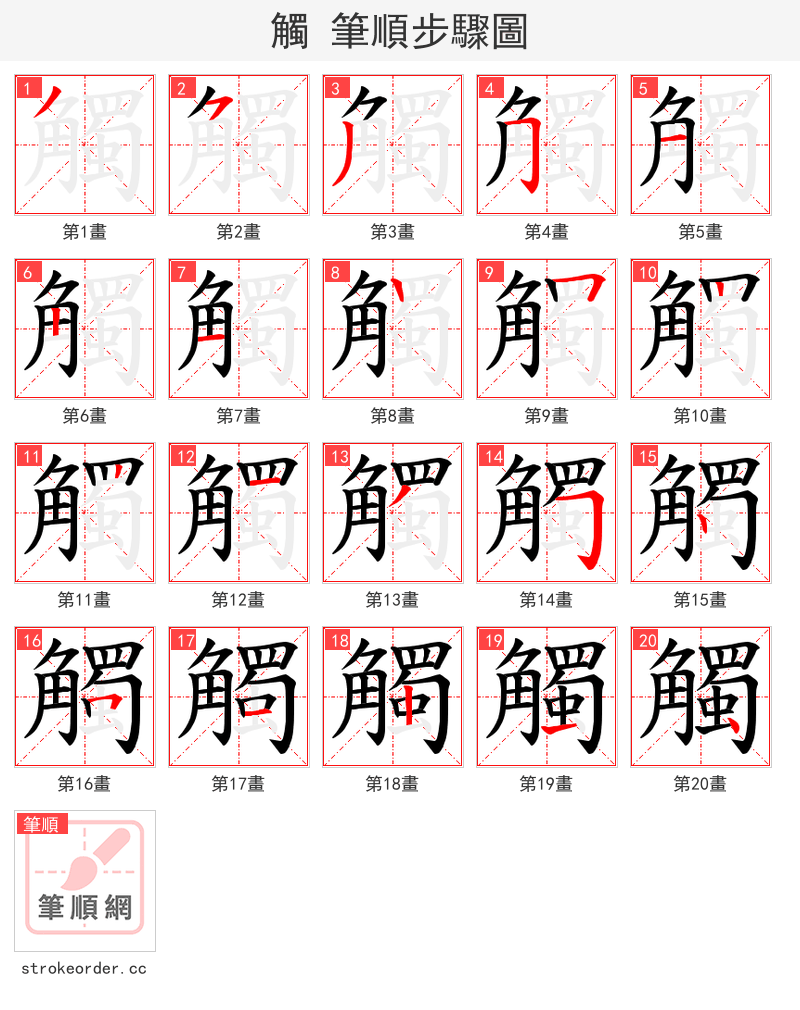 觸 的笔顺分步演示（一笔一画写字）