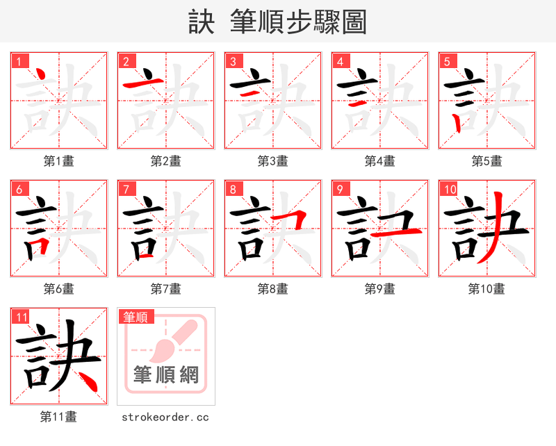 訣 的笔顺分步演示（一笔一画写字）