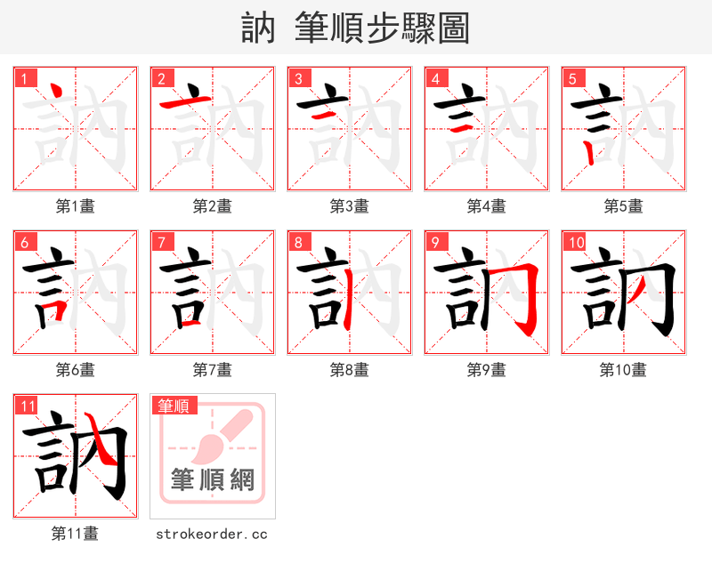 訥 的笔顺分步演示（一笔一画写字）