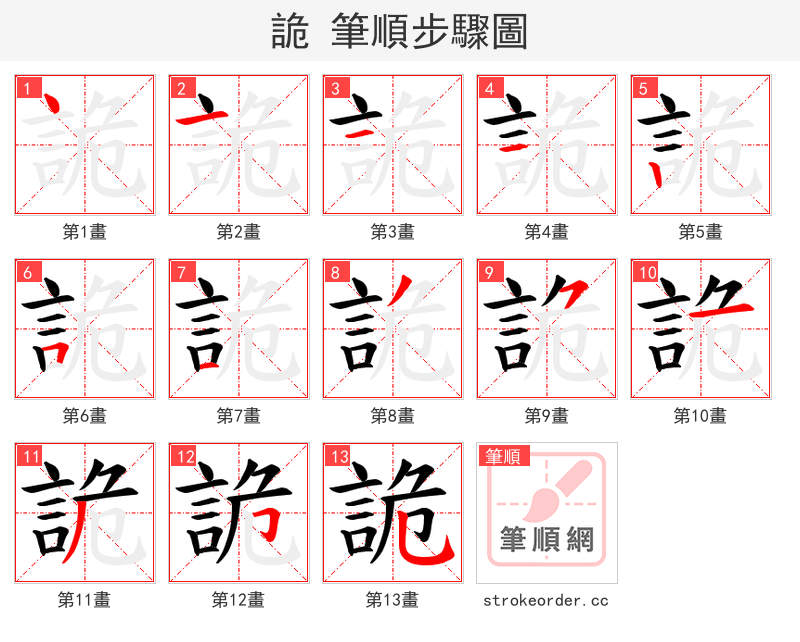 詭 的笔顺分步演示（一笔一画写字）