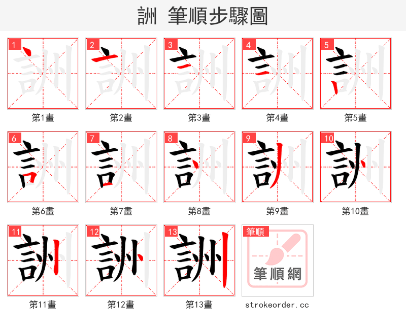 詶 的笔顺分步演示（一笔一画写字）