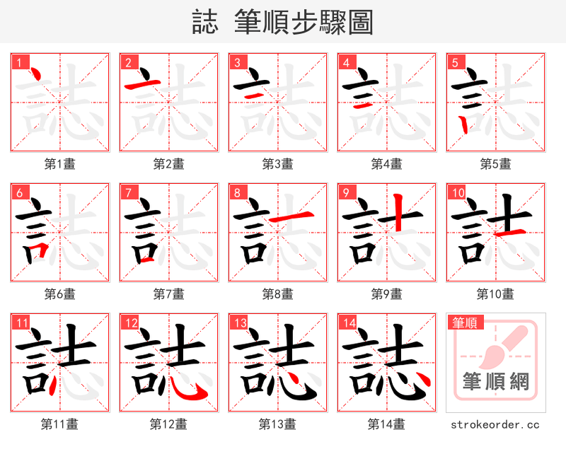 誌 的笔顺分步演示（一笔一画写字）
