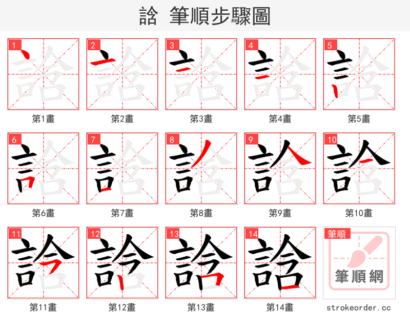 誝 的笔顺分步演示（一笔一画写字）