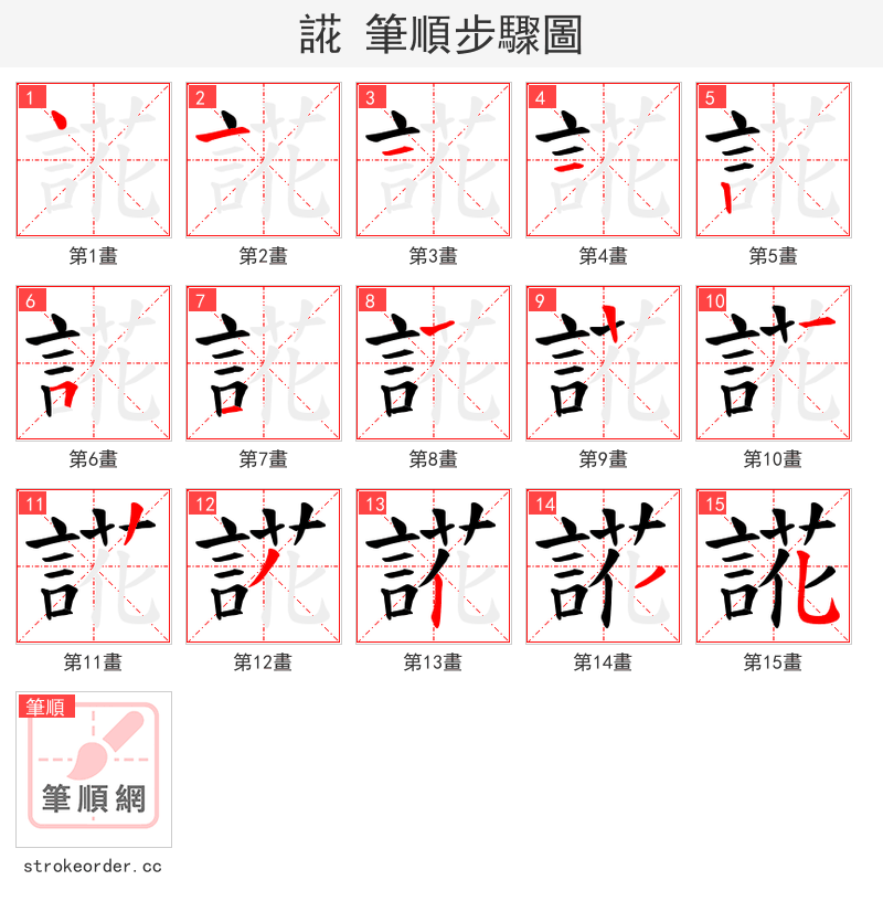 誮 的笔顺分步演示（一笔一画写字）