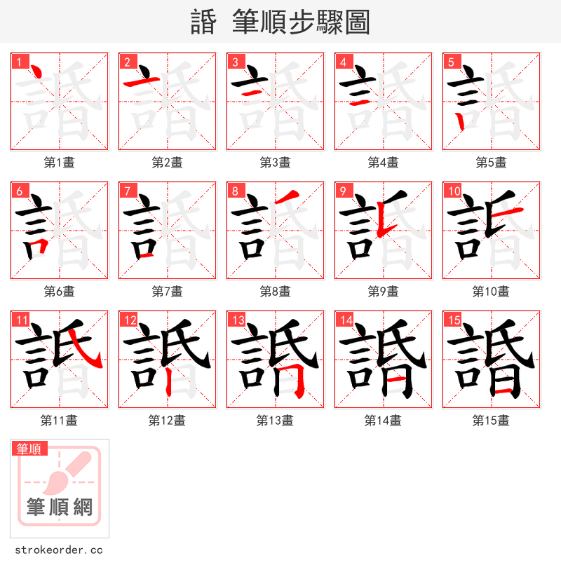 諙 的笔顺分步演示（一笔一画写字）