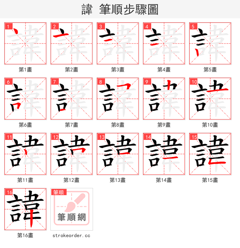 諱 的笔顺分步演示（一笔一画写字）