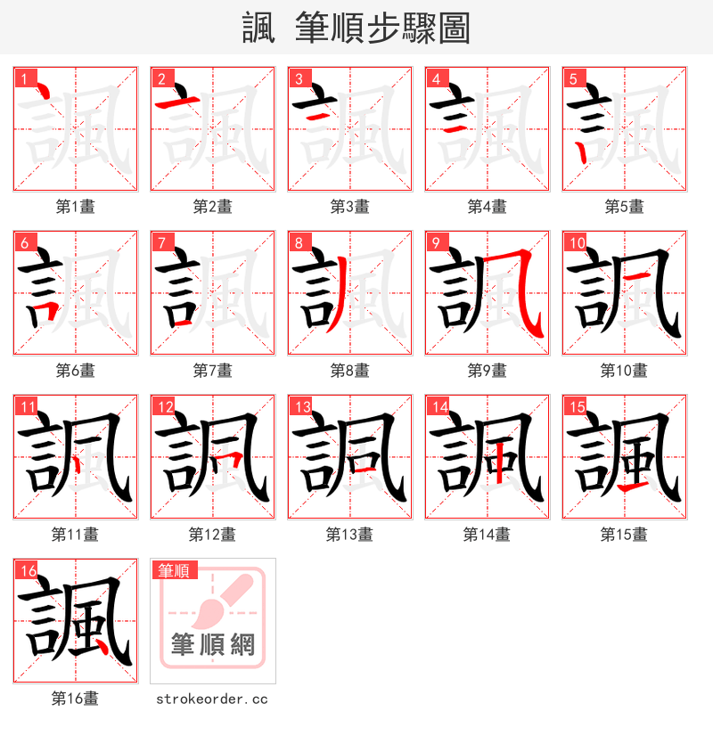 諷 的笔顺分步演示（一笔一画写字）