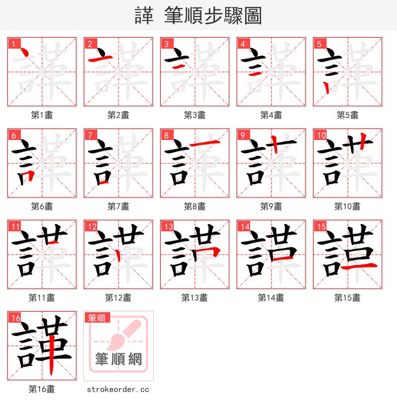 諽 的笔顺分步演示（一笔一画写字）