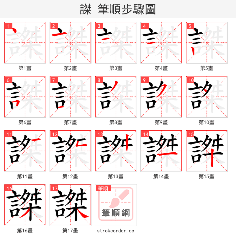 謋 的笔顺分步演示（一笔一画写字）