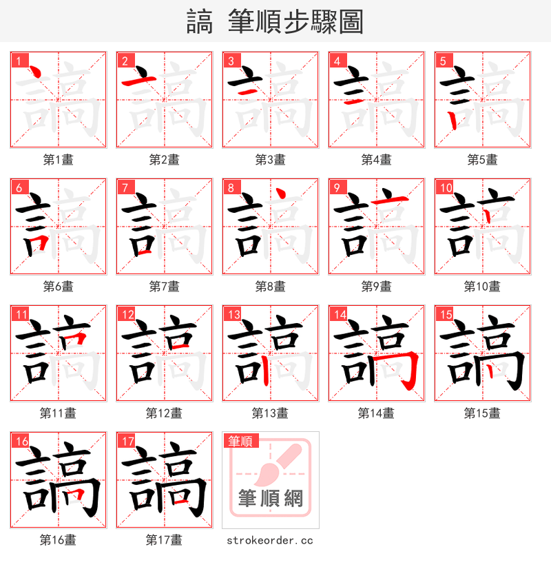 謞 的笔顺分步演示（一笔一画写字）