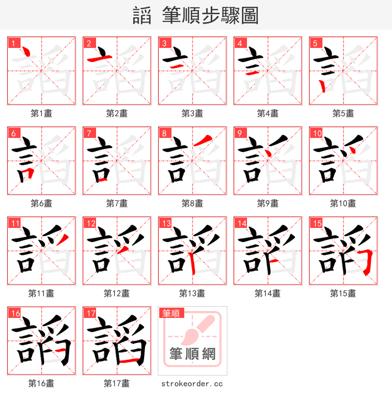 謟 的笔顺分步演示（一笔一画写字）