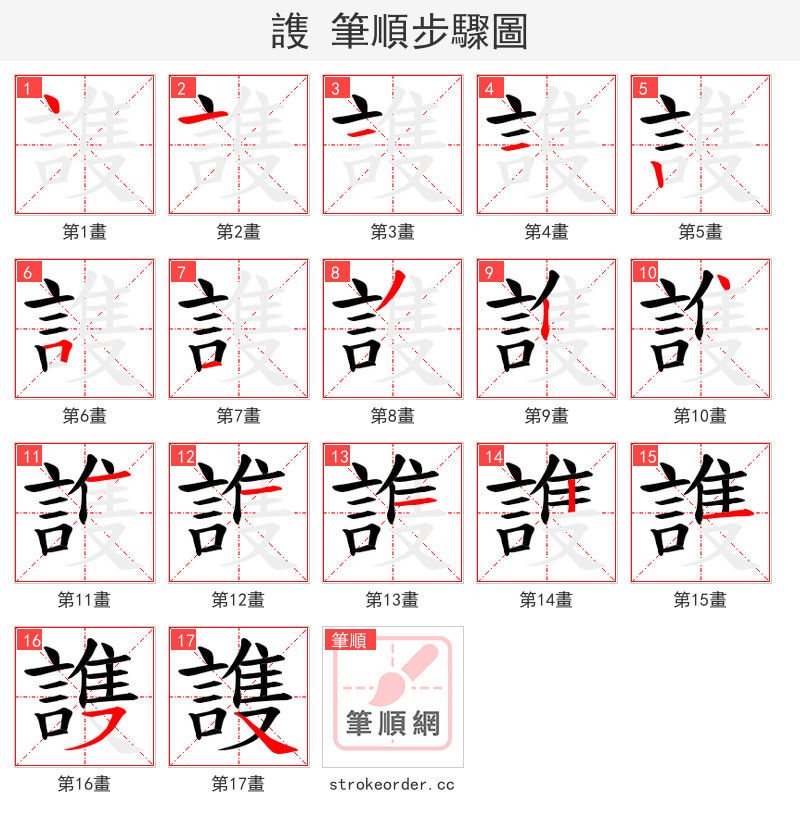 謢 的笔顺分步演示（一笔一画写字）