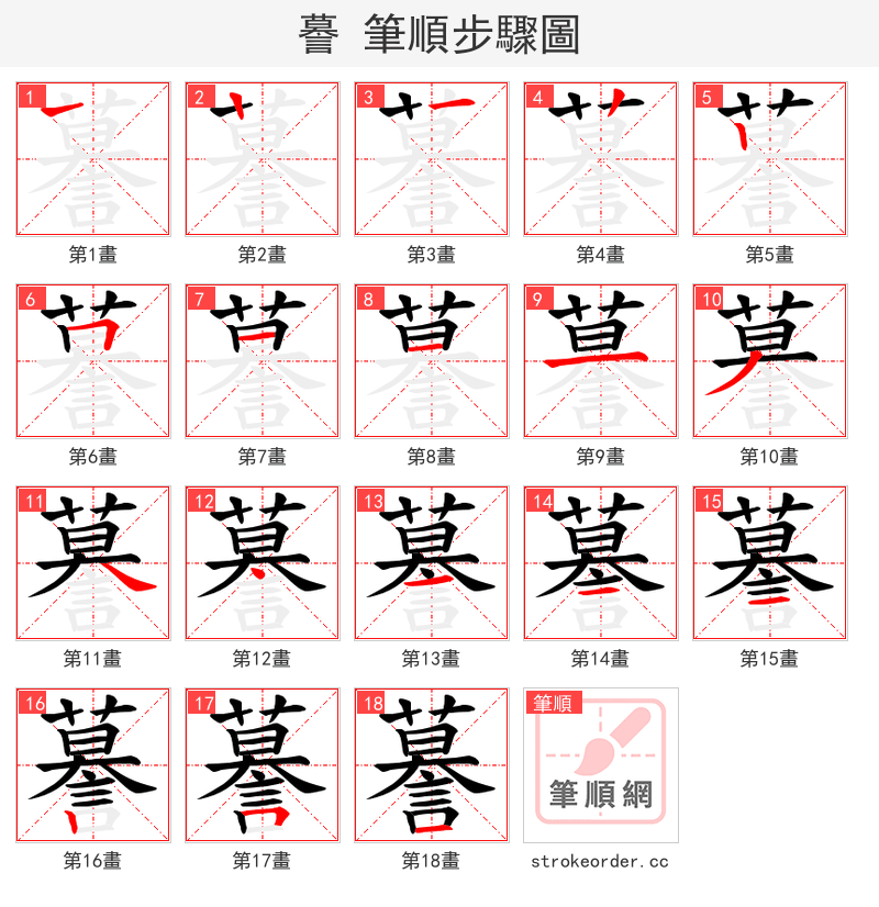 謩 的笔顺分步演示（一笔一画写字）