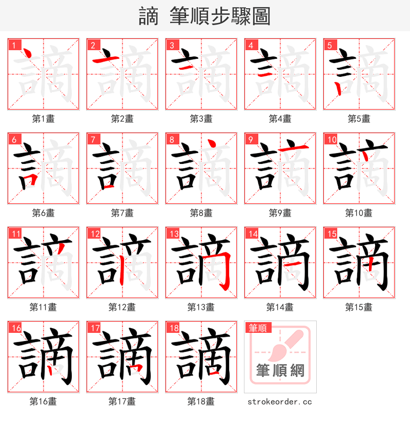 謫 的笔顺分步演示（一笔一画写字）