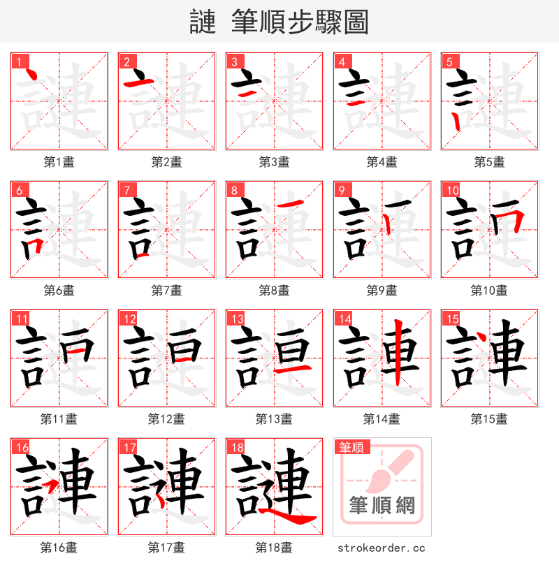 謰 的笔顺分步演示（一笔一画写字）