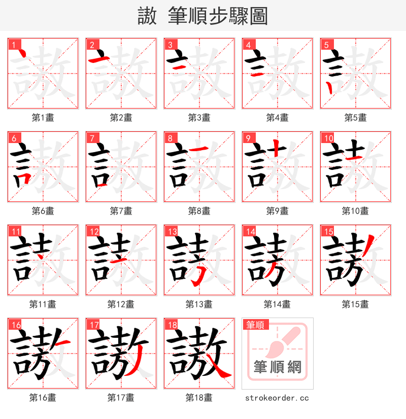謸 的笔顺分步演示（一笔一画写字）