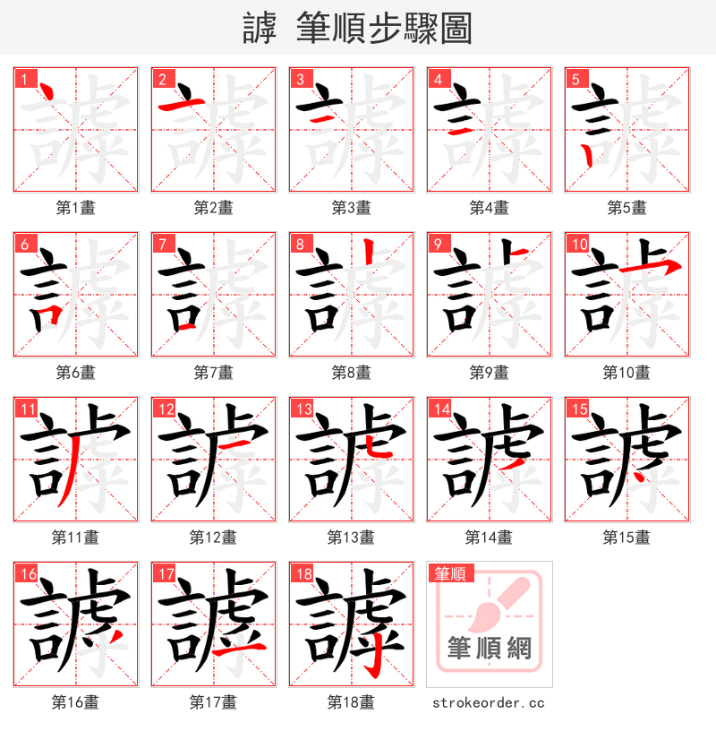 謼 的笔顺分步演示（一笔一画写字）