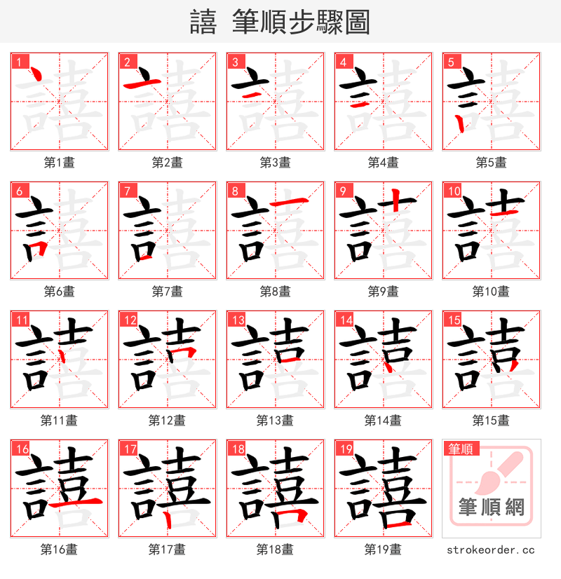 譆 的笔顺分步演示（一笔一画写字）