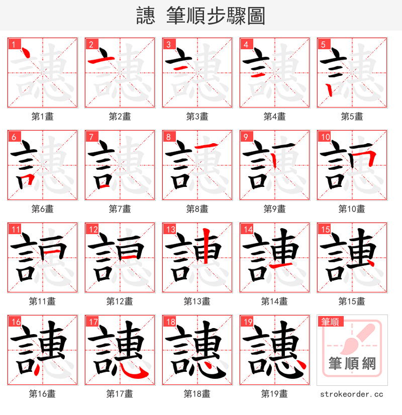 譓 的笔顺分步演示（一笔一画写字）