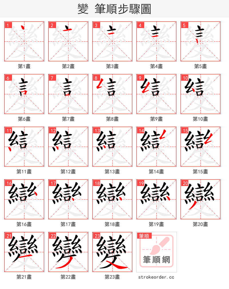 變 的笔顺分步演示（一笔一画写字）