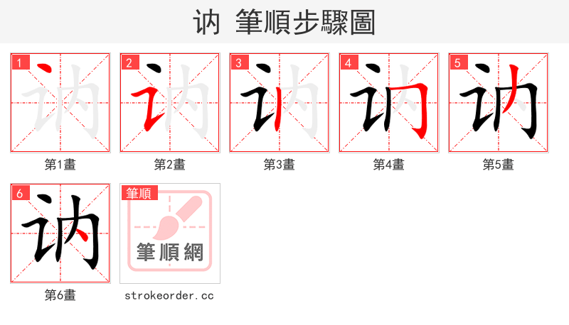 讷 的笔顺分步演示（一笔一画写字）