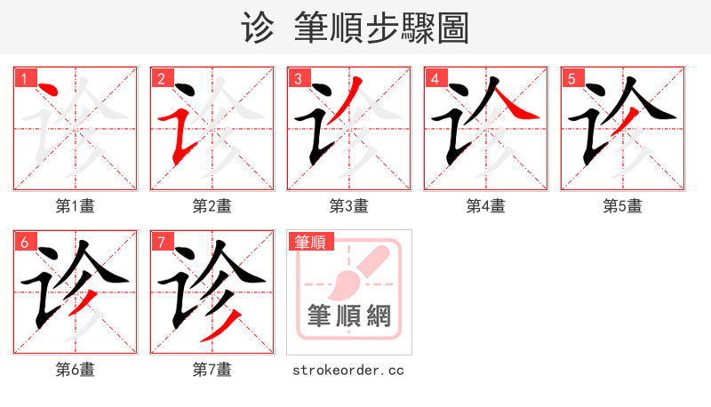 诊 的笔顺分步演示（一笔一画写字）