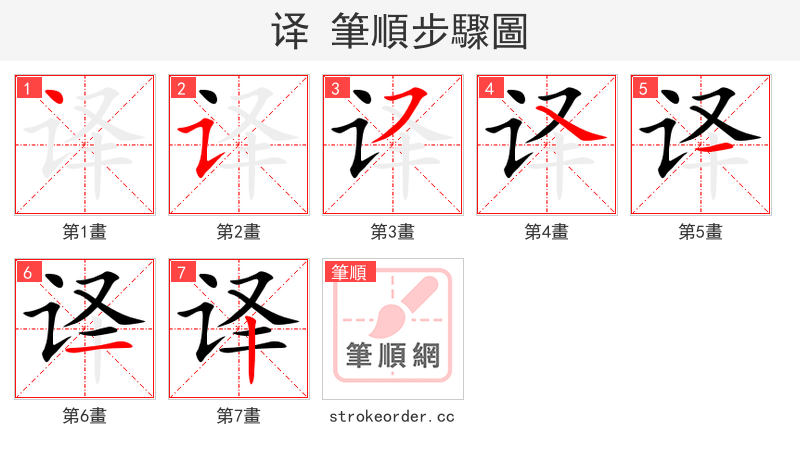 译 的笔顺分步演示（一笔一画写字）
