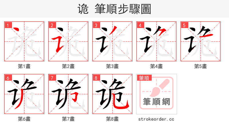 诡 的笔顺分步演示（一笔一画写字）