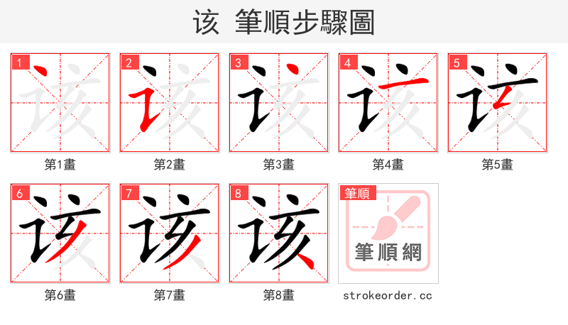 stroke order steps of 该
