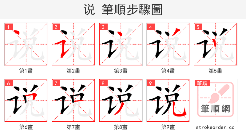说 的笔顺分步演示（一笔一画写字）