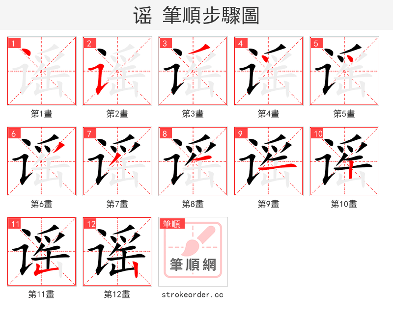 stroke order steps of 谣