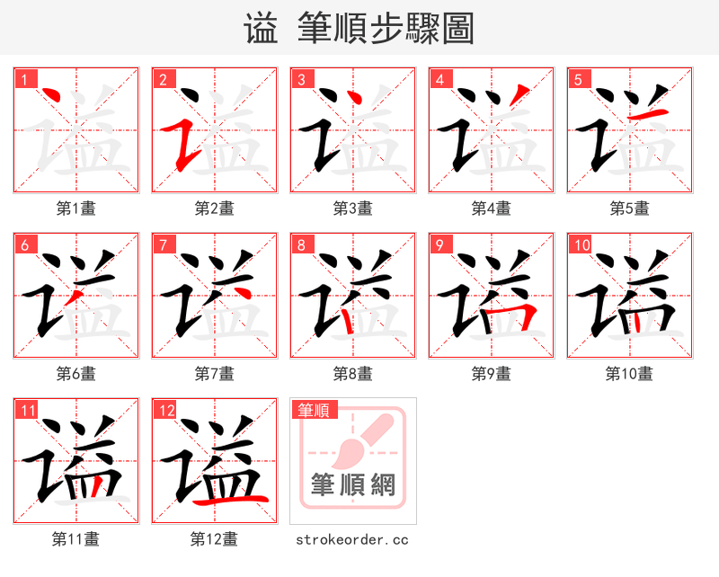 谥 的笔顺分步演示（一笔一画写字）