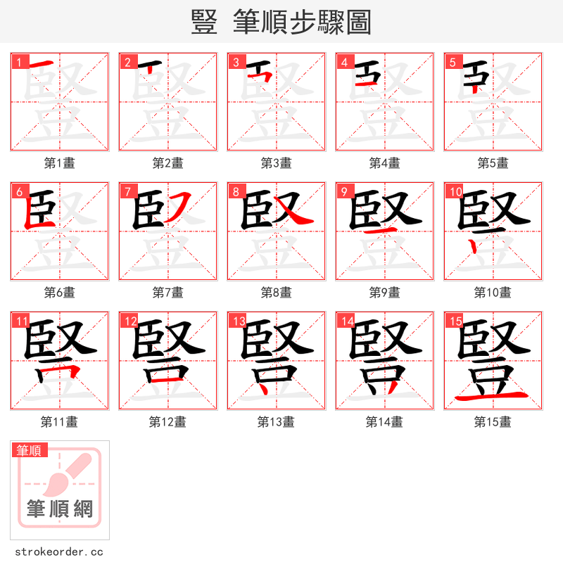 豎 的笔顺分步演示（一笔一画写字）