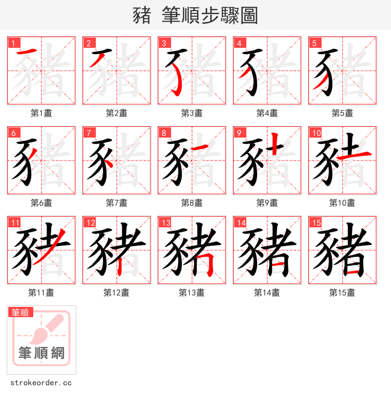 豬 的笔顺分步演示（一笔一画写字）