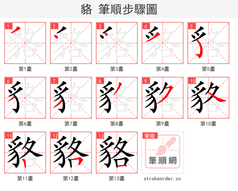 貉 的笔顺分步演示（一笔一画写字）