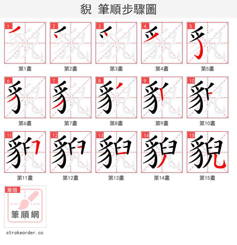 貎 的笔顺分步演示（一笔一画写字）