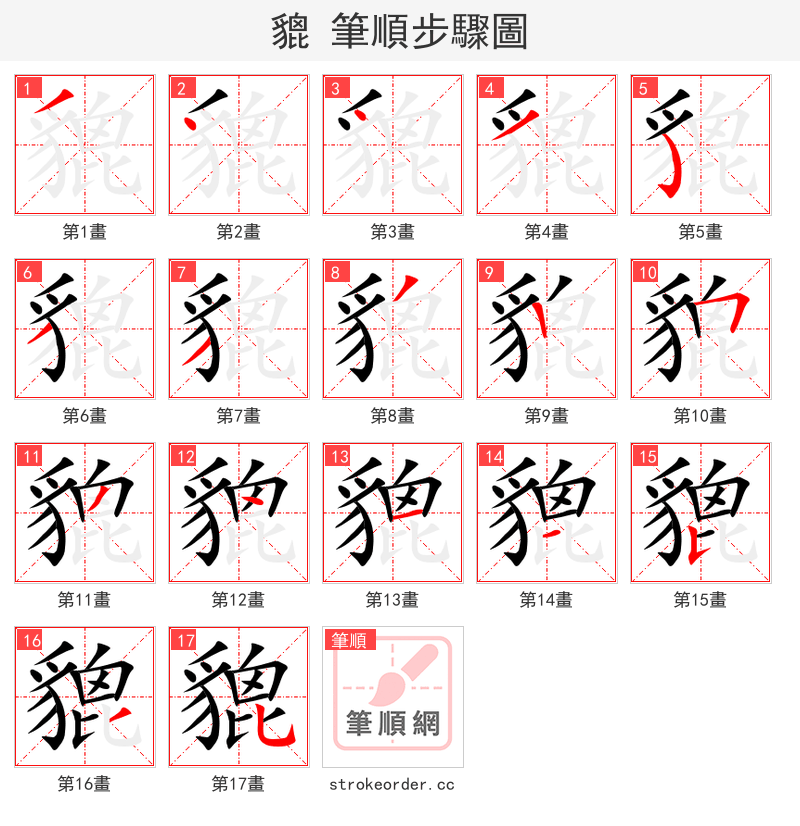 貔 的笔顺分步演示（一笔一画写字）