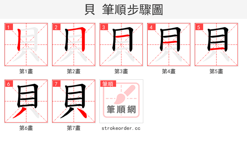 貝 的笔顺分步演示（一笔一画写字）