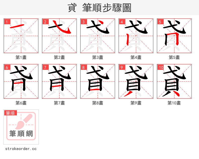 貣 的笔顺分步演示（一笔一画写字）