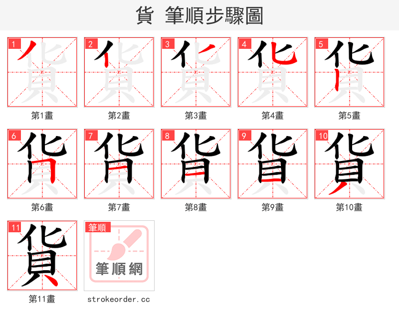 貨 的笔顺分步演示（一笔一画写字）