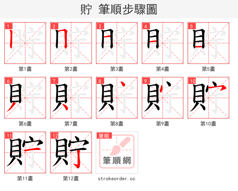 貯 的笔顺分步演示（一笔一画写字）