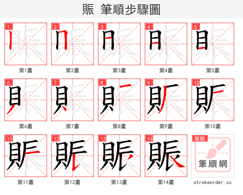 賑 的笔顺分步演示（一笔一画写字）