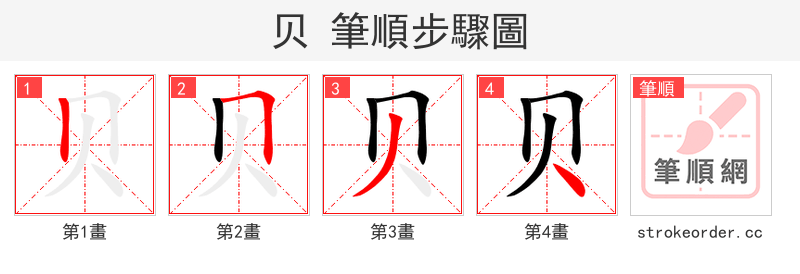 贝 的笔顺分步演示（一笔一画写字）